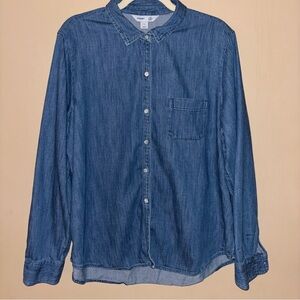 Old Navy Womens Blue Long Sleeve Classic Fit Denim Button Up Shirt XL